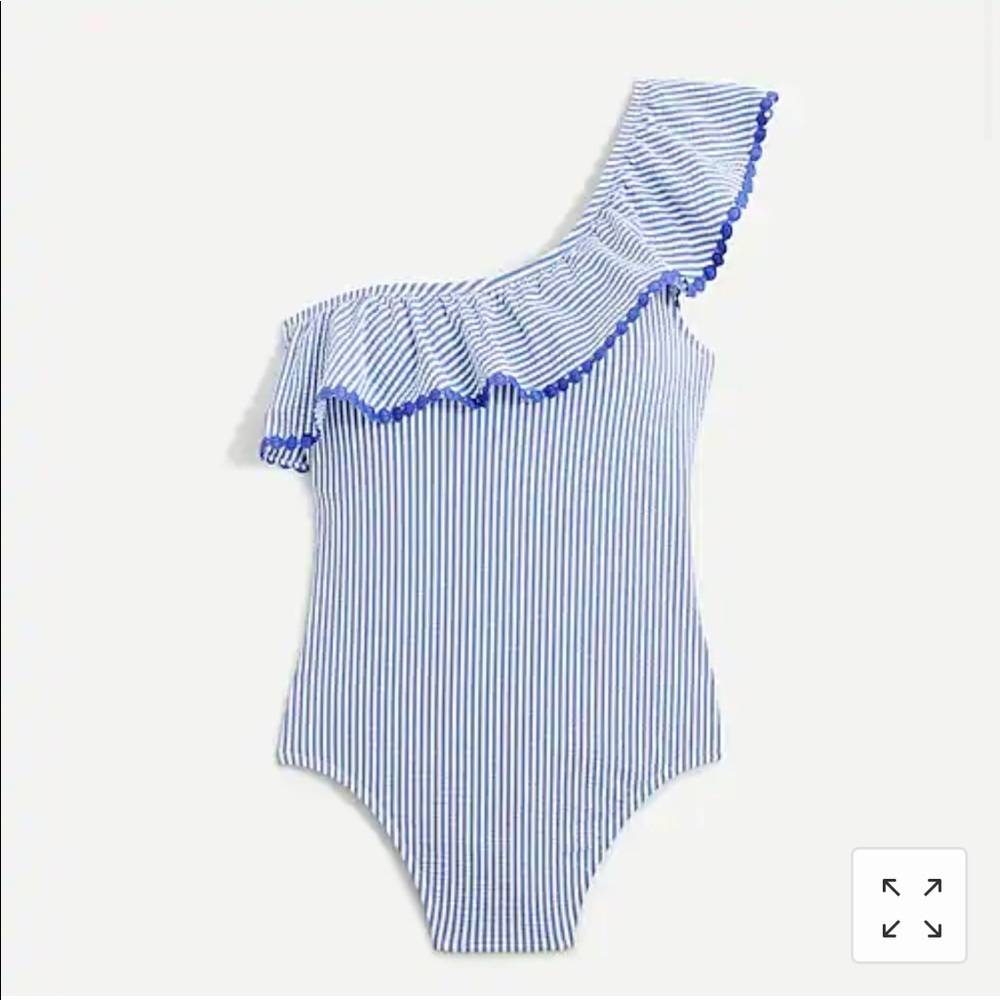 J crew one shoulder ruffle one piece - seersucker
